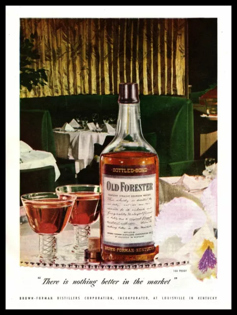 1947 Old Forester Bourbon Whiskey MCM Restaurant Booth Table Vintage Print Ad