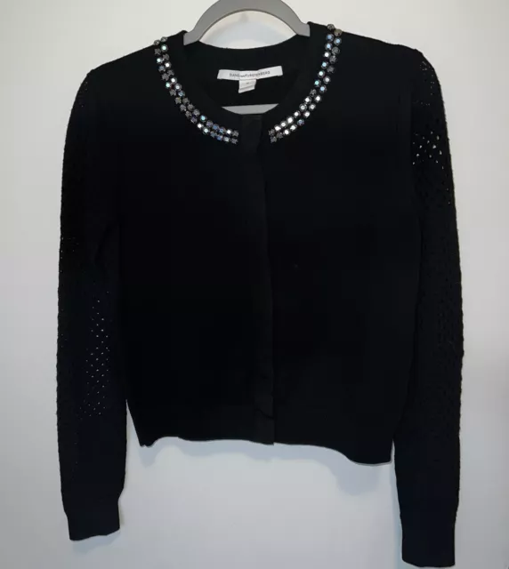 DIANE von FURSTENBERG DVF Jewel Embellished Cardigan Sweater SZ M in Black