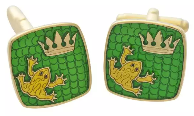 Frog Cufflinks Enamel Gold On Silver 925 By JewelAriDesigns