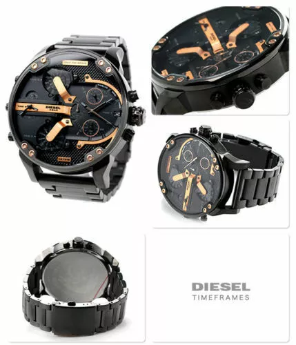 New Genuine Diesel Mr Big Daddy 2.0 Dz7312 57Mm Xl Black & Rose Gold Mens Watch