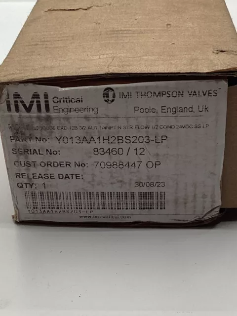 Imi Thompson Valves Y013Aa1H2Bs203-Lp Valve, Direct Acting Solenoid