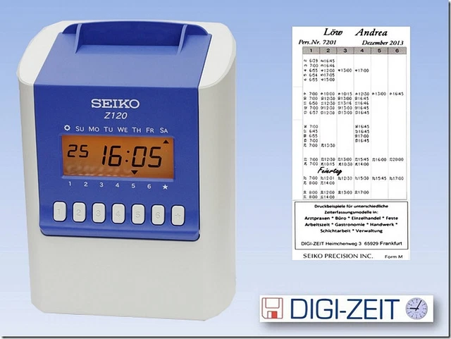 Zeiterfassung Stempeluhr SEIKO Z 120 mit Notstrom und Stempelkarten Zeiterfassung Stempeluhr SEIKO Z 120 mit Notstrom und Stempelkarten