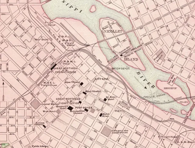 1895 Antique MINNEAPOLIS Street Map of Minneapolis Minnesota City Map 1209 2