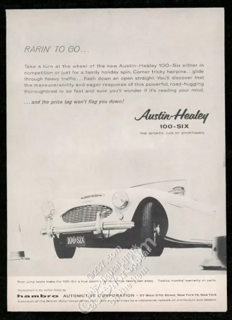 1958 Austin-Healey 100-Six car photo vintage print ad