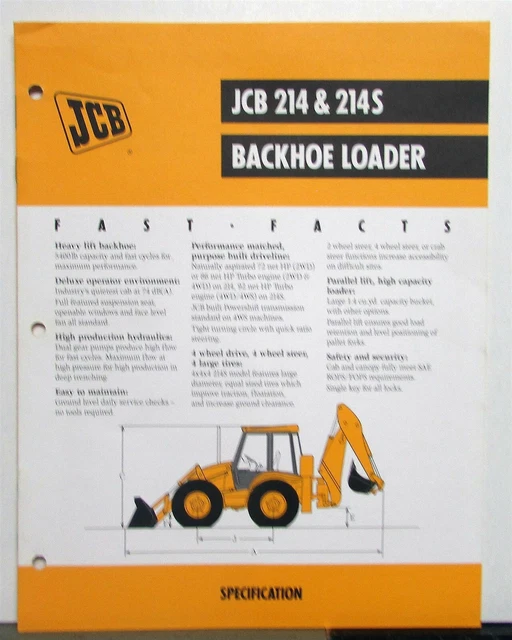 1999 JCB 214 7 214S Backhoe Loader Specifications Construction Sales