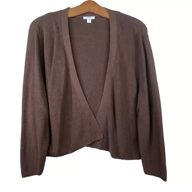 J. Jill Ribbed Open Front Cropped Cardigan Sweater Brown Long Sleeve Women's L