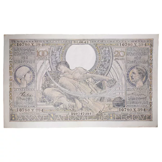 [#333016] Banknote, Belgium, 100 Francs-20 Belgas, 1943, 1943-06-04, KM:107, AU