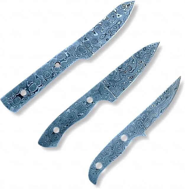 Handmade Damascus Steel Blank Blade Set 03 Pcs Paring Knife Utility Knife vk3769