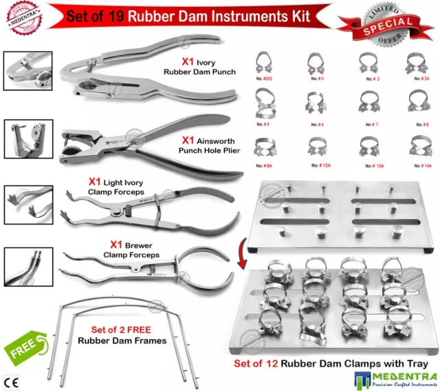 Endodontic Professional Rubber Dam Clamps Wingless Ivory Punch Pliers Frames Lab