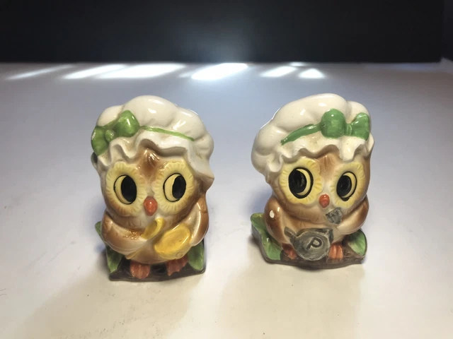 Vintage Owls Salt Pepper Shakers 3" Tall - Japan Chef Cook Owls