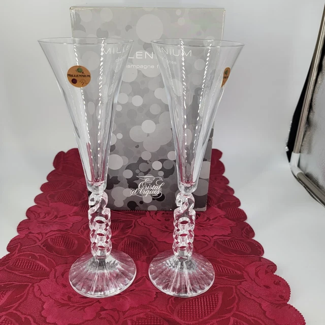 French Cristal d'Arques  Millenium Champagne Flutes 24% Lead Crystal Orig Box
