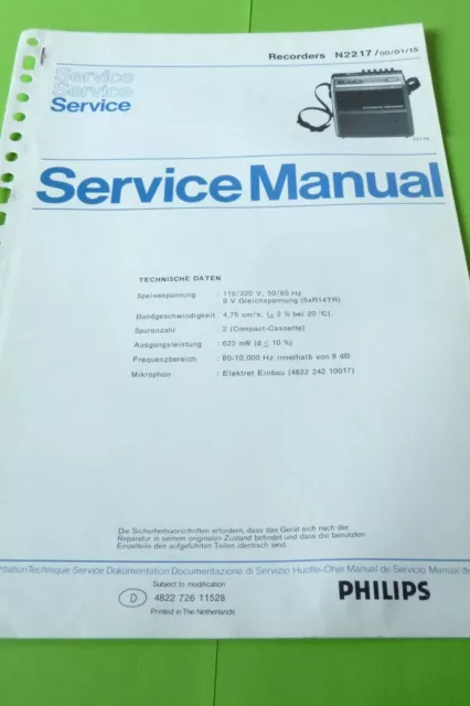 Service Manuel D'Instructions pour Philips N 2217, Original