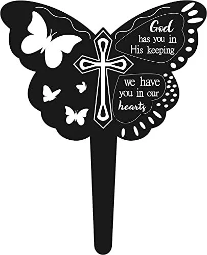 ZPhomeing Metal Butterfly Cross Cemetery Memorial Stake Grave Decorations for...