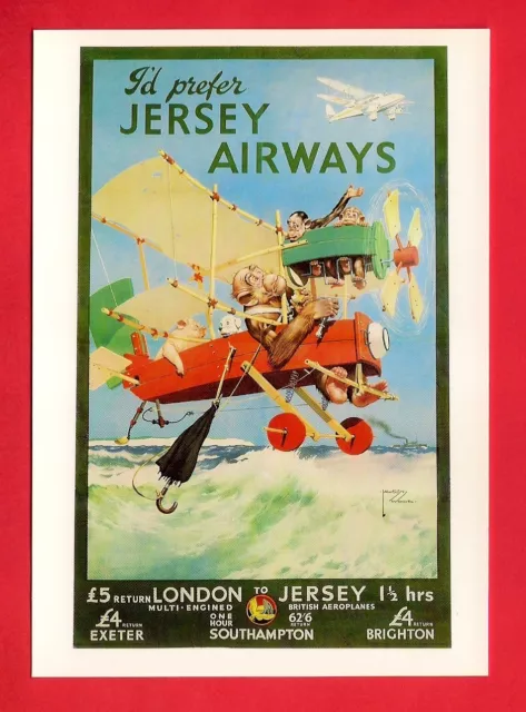 Postcard ~ Jersey Airways - Monkeys Pig & Dog - 1930s Poster Repro - Mumbles 505