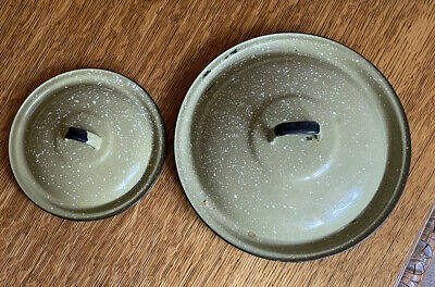 Vintage Green White Speckled Replacement Lids Enamel Ware