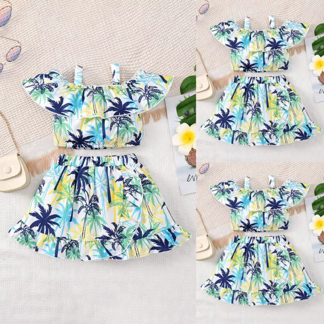 Toddler Kids Baby Girls Hawaiian Outfits Clothes Summer Holiday Tops Skirts Set