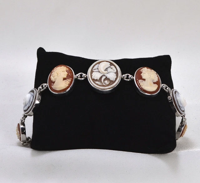 Bracelet En Argent 925 Avec Camée Sardonique Naturel – Pierre Ovale 30 Mm – Unisexe Neuf