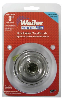 Cepillo de copa de alambre de nudo Vortec Pro, diapositivas 3, eje 5/8-11, alambre de acero al carbono 0,02