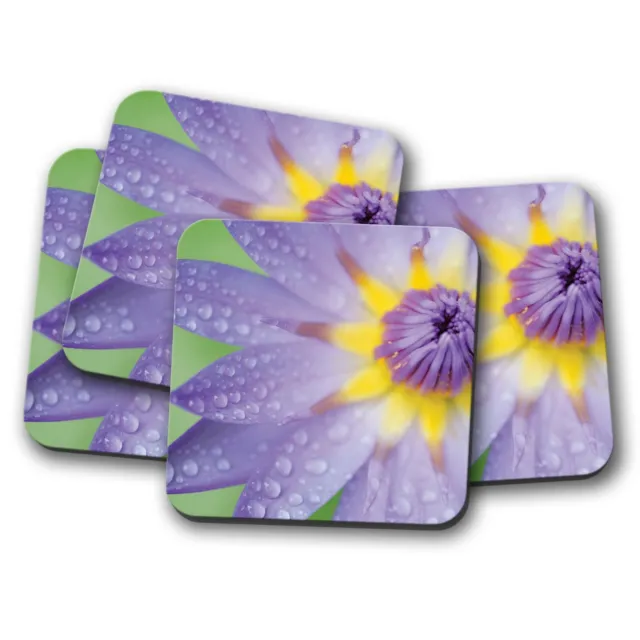 4 Set - Pretty Water Lily Petal Coaster - Flowers Pastel Lilac Drops Gift #16837