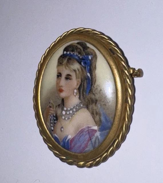 Broche Vintage En Porcelaine De Limoges Peinte à La Main - Bijou Ancien (réf 7-37)