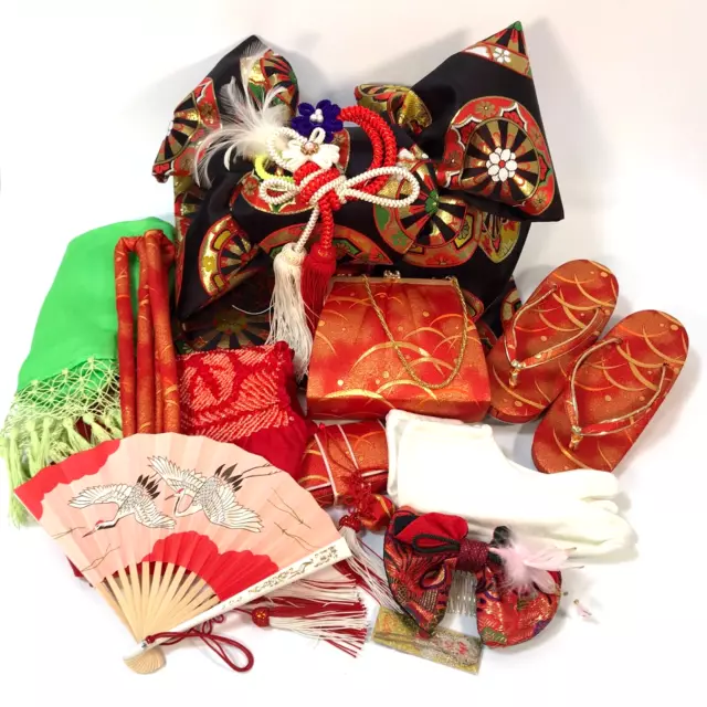 Vintage Japanese Shichigosan Kimono Accessory, Handbag & Zori Set for girls