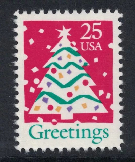 Scott 2515- Greetings, Christmas Tree- MNH 25c 1990- unused mint stamp