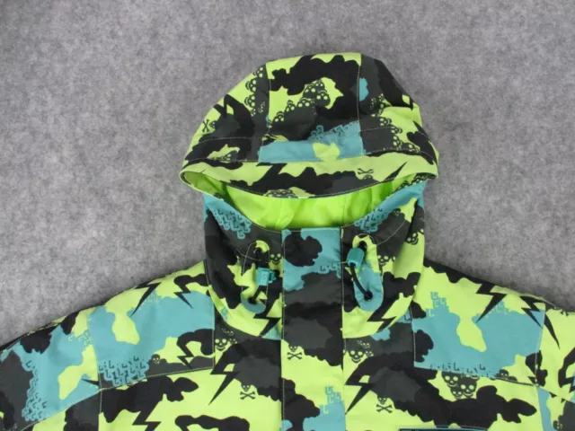 Burton Jacket Boys Medium Blue Green Neon Skull Print Camo Snowboarding Ski Coat 2