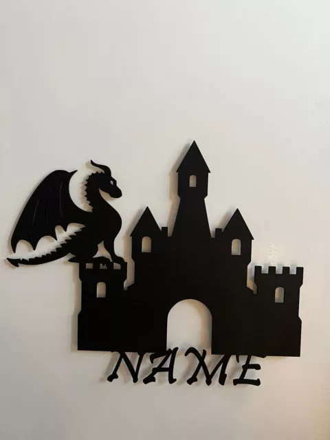 Türschild Name Kinder Deko Wandbild, Ritterburg, Drache personalisiert, Geschenk