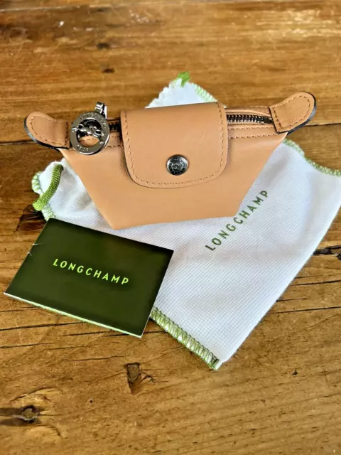 NEW Longchamp Le Pliage LEATHER Tan Camel Coin Purse RETAIL $110 free ship