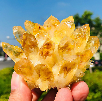 New Find Yellow Phantom Quartz Crystal Cluster Mineral Specimen Healing 300g+