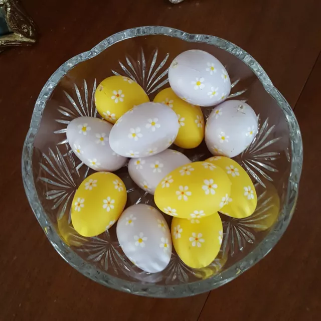 10 huevos soplados vacíos 1 agujero artesanía decoración de Pascua 6 lilas 6 amarillos pintados a mano
