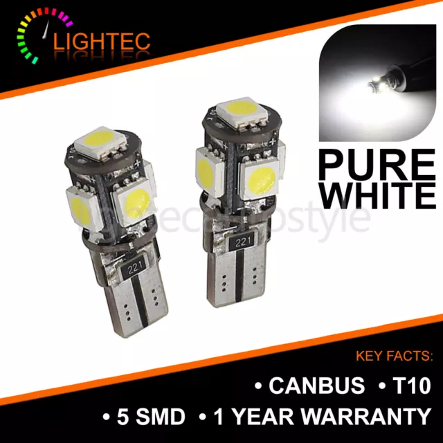 2x XENON WHITE 5 SMD 501 T10 W5W CANBUS ERROR FREE LED SIDELIGHTS HIGH POWER UK