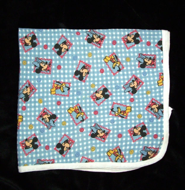 DISNEY BABIES BLUE White Check Thermal Baby Blanket Mickey Minnie Mouse