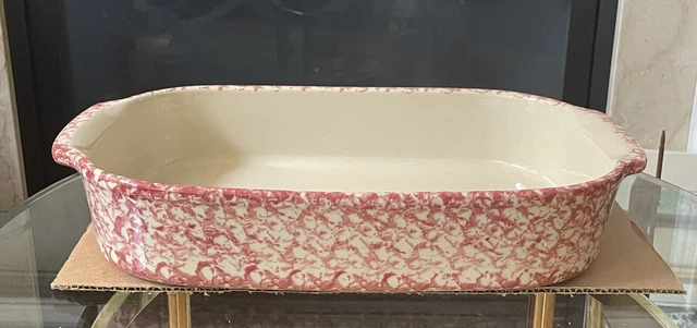 Henn Pottery Spongeware Large Red Lasagna Casserole 16" Long 4 Quart 3
