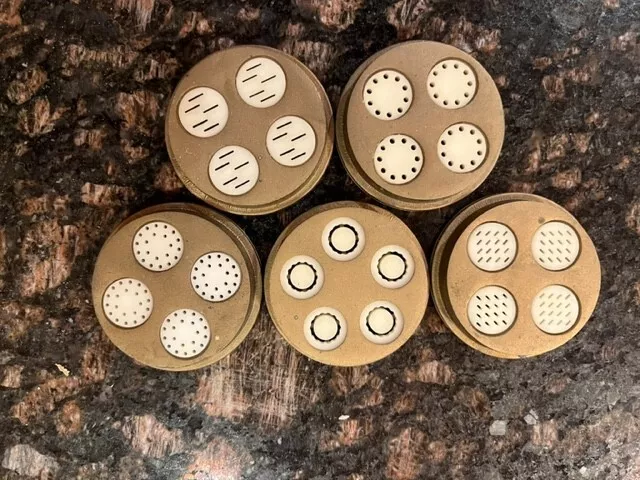 Lot of 5 Simac MX700 PastaMatic Pasta Maker Brass Disc Die Parts Lot of 5 Simac MX700 PastaMatic Pasta Maker Brass Disc Die Parts