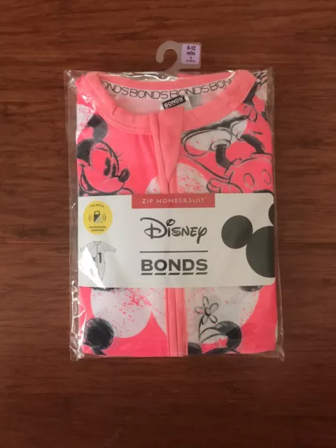 Bonds Disney Baby Girl Mickey Minnie Mouse Pink Zip Wondersuit Size 0 BNIP