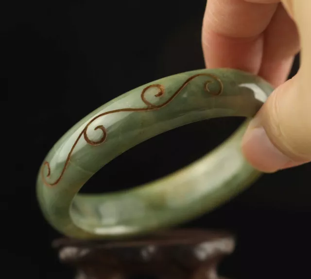 China old natural jade bangle hand carved flower Bracelet