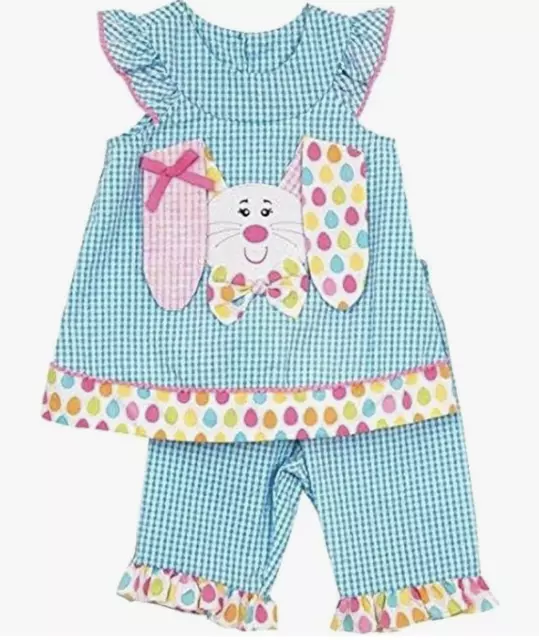 Rare Editions Girls Spring Easter Bunny Seersucker 2 pcs outfit 3M 6M NWT