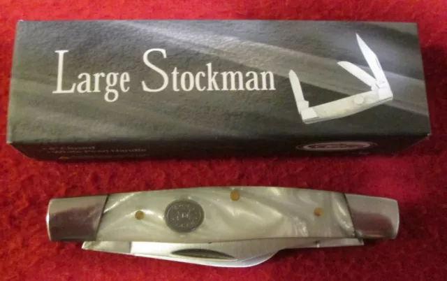 4 Inch 3 Blade Large Stockman Pocket Knife W/White Pearl Handles By Rite Edge