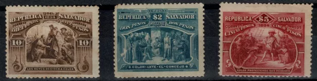 Sellos El Salvador Cristobal Colon  Descubrimiento de América 1894 yvert 88/90