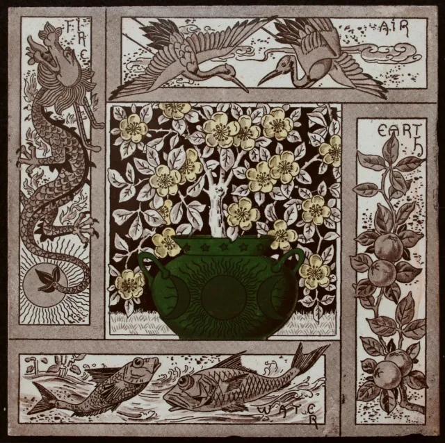 Rare large Victorian aesthetic transfer printed tile C 1881 England