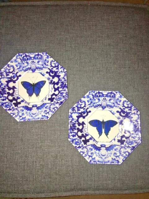 Marye Kelley Decoupage Octagon Blue GENTIAN Flower Floral 10 Plate Dish  Signed