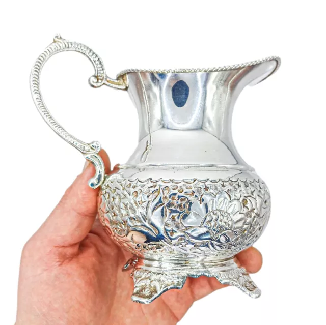 Ornate Victorian Silver-Plated Creamer Floral Tableware Dining Accessory
