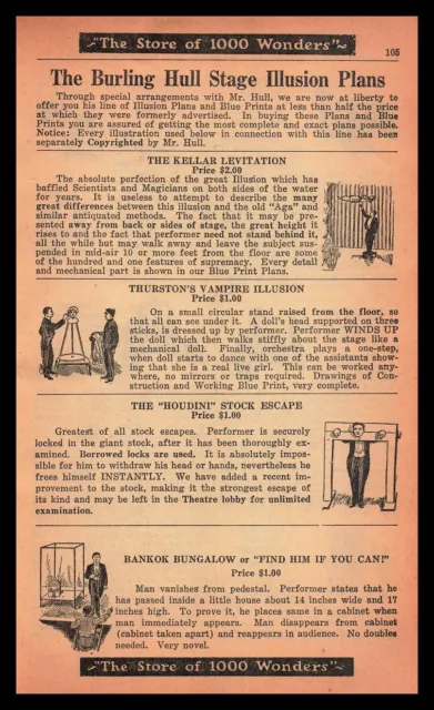 1929 Houdini Stock Escape Keller Levitation Bankok Bungalow Magic Trick Print Ad