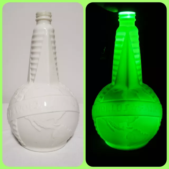 Antique Uranium Glass 1939 Worlds Fair Bottle