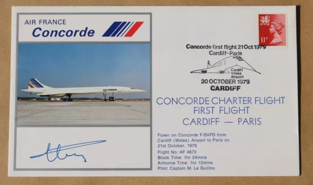 CONCORDE AIR FRANCE 1ST FLIGHT CARDIFF-PARIS Cpt LE GUILLOU. 1979 SIGNED? COVER.