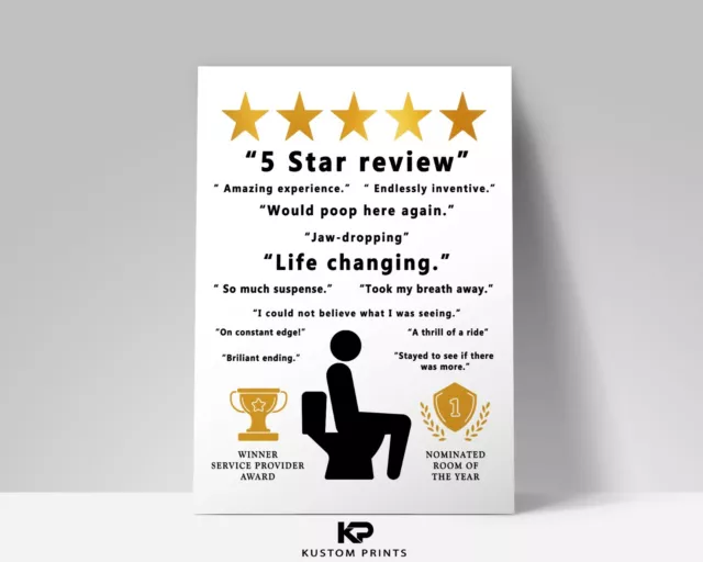 Funny Bathroom Review Print Toilet Sign Picture WC Humour Joke Wall Poster Art