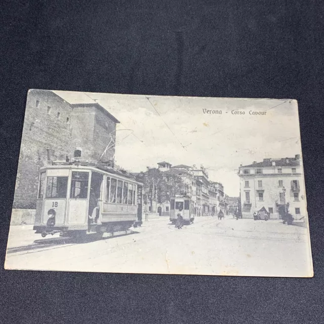 VERONA CORSO CAVOUR - TRAM -  Cartolina Viaggiata Animata 1914 (con Difetto)