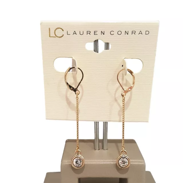 Lc Lauren Conrad Gold Tone Lever Back Rhinestone Earrings Nwt