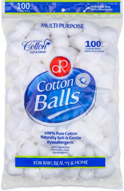 100 Cotton Balls, 100% Pure Cotton for Nail Polish and Make-Up Removal, Applying